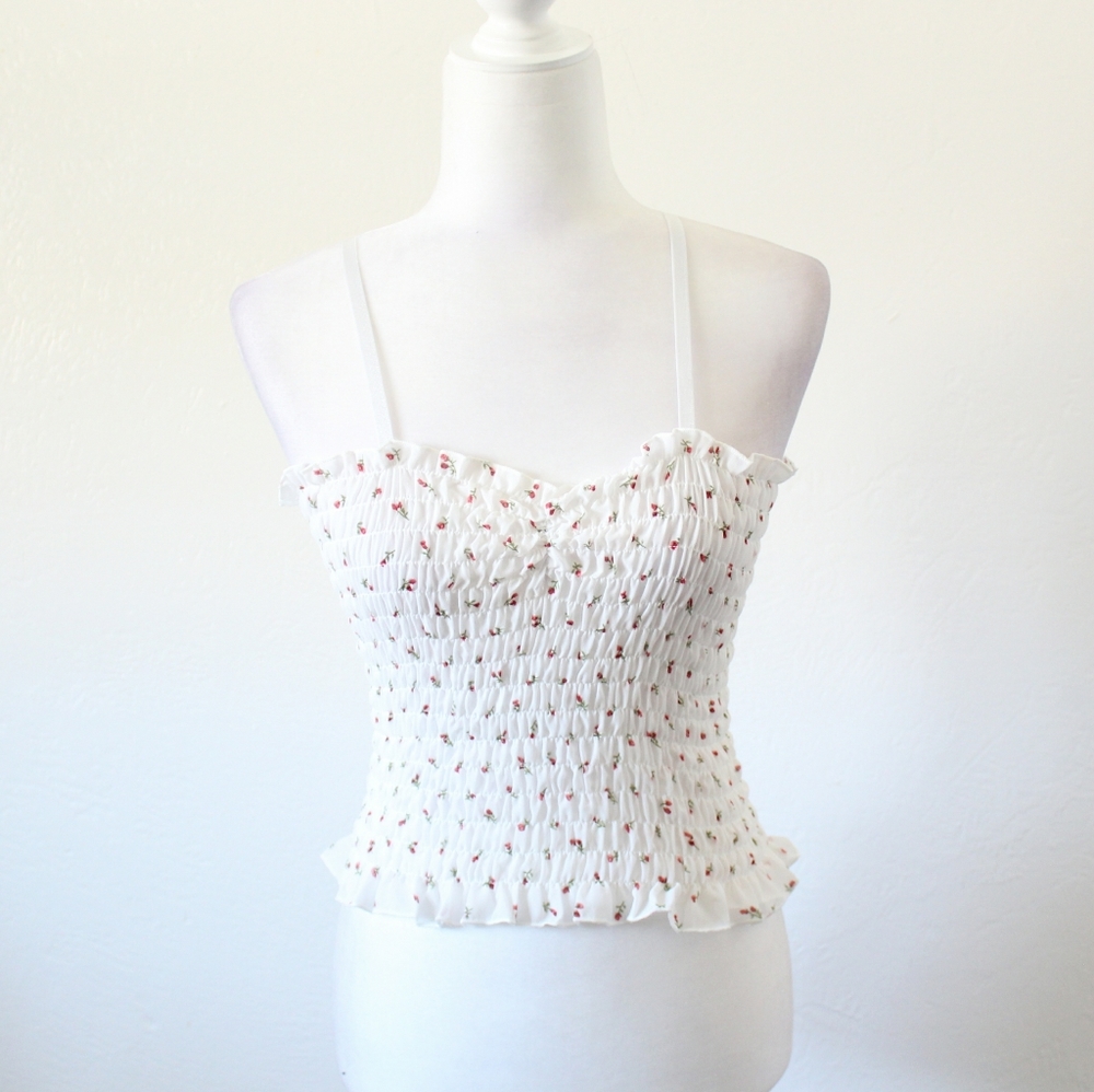 White Floral Ruched Top